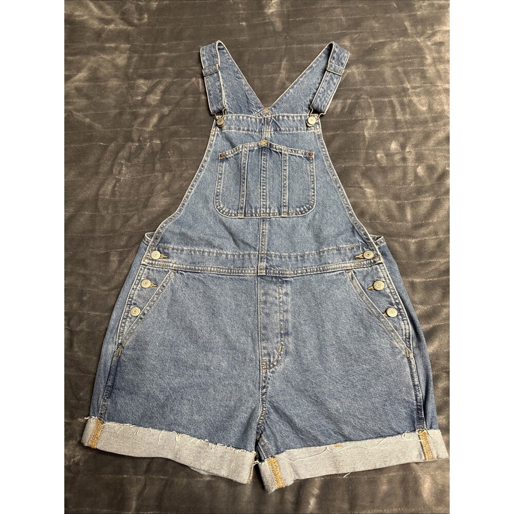 Old Navy Women’s XS Denim Short Overalls Blue Distressed Cuffed Bib Overall
